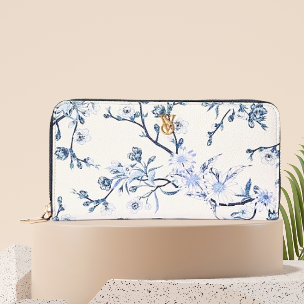 Victoria's Secret White Blue Floral Large Wallet